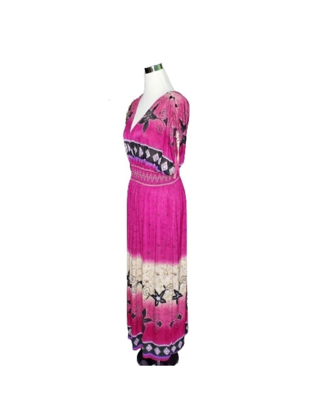 jessica Taylor Pink Floral Pullover V-Neck Back Smocked Waist Midi Dress Large - Picture 4 of 7